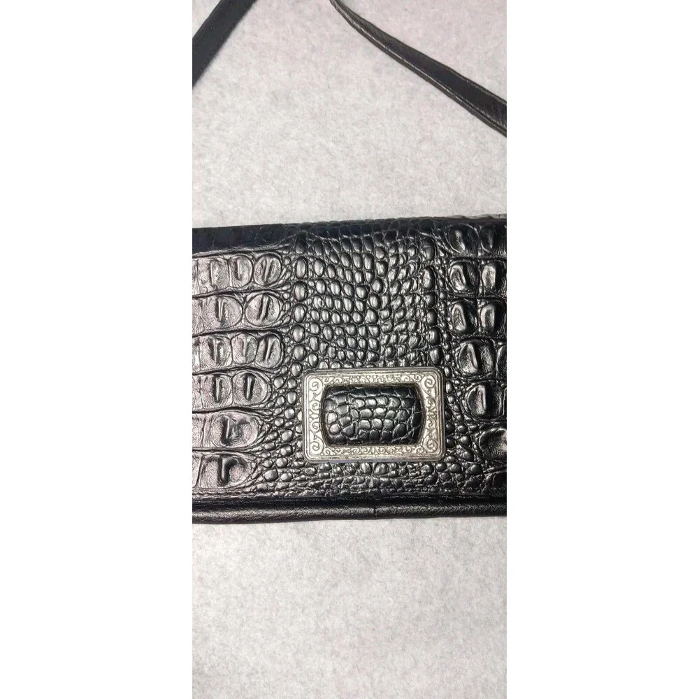 Brighton Black Croc Embossed Leather Crossbody Organizer Purse Silver Hardware - Picture 5 of 14